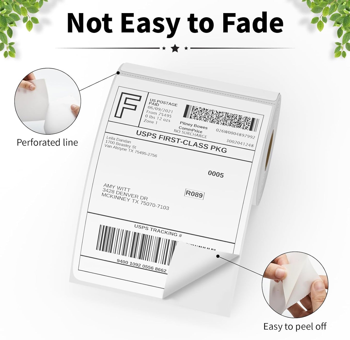 FungLam 6 Rolls 4"x6" Thermal Shipping Labels, 250 Labels/6 Roll, 1" Core, Perforated, Address Mailing Shipping Labels Compatible with JADENS,Rollo, Zebra,iDPRT.