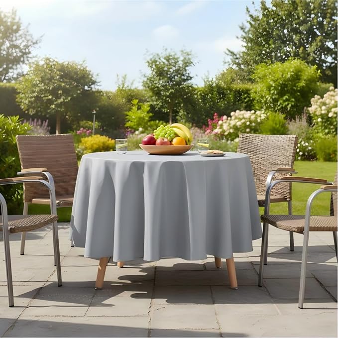 sancua 90 Inch Round Tablecloth, Silver Grey - Image 4