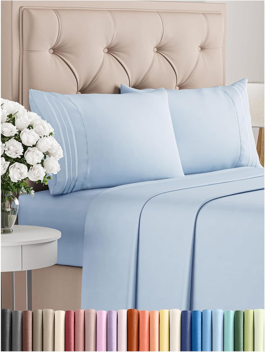 King Size 4 Piece Sheet Set - Comfy Breathable & Cooling Bed Sheets Set - Hotel Luxury Bedding for Women, Men, Kids & Teens - Deep Pockets, Easy-Fit, Super Soft & Wrinkle Free - Oeko-Tex - Sky Blue