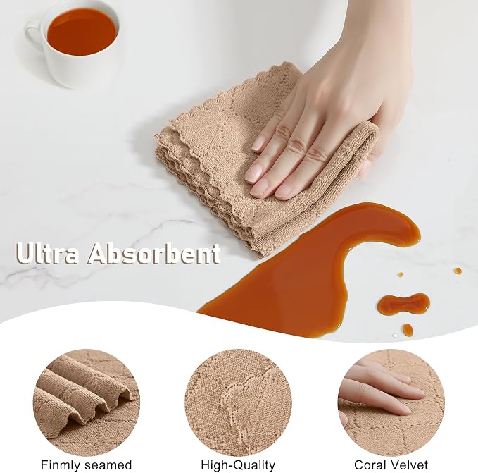 Homaxy Super Soft 12 Pack Kitchen Towels and Dishcloths Set, Tan - Image 4