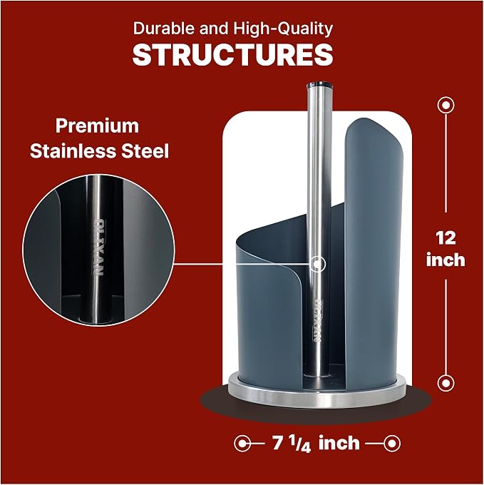 Stainless Steel Paper Towel Holder Countertop, Modern Covered Design, Weighted Base for Stability, Freestanding Easy One-Handed Operation for Kitchen & Bathroom - Image 3