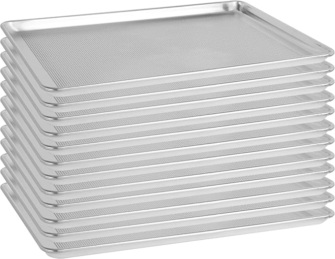 BIEAMA 12 Pack Perforated Full Size 26" x 18" Baking Sheet Pan | Aluminum Commercial Bakery Equipment Cookie Sheets, NSF Approved Baking Tray by BIEAMA