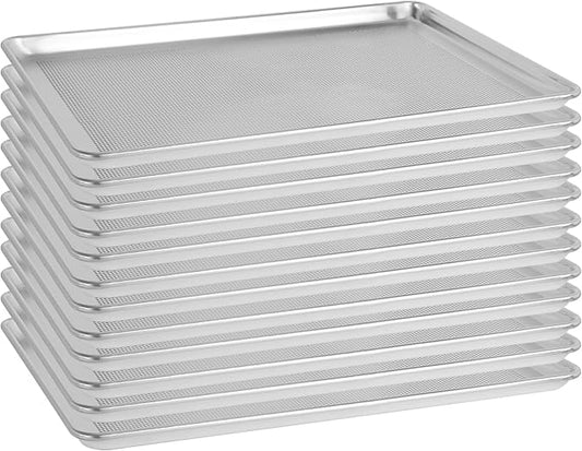BIEAMA 12 Pack Perforated Full Size 26" x 18" Baking Sheet Pan | Aluminum Commercial Bakery Equipment Cookie Sheets, NSF Approved Baking Tray by BIEAMA