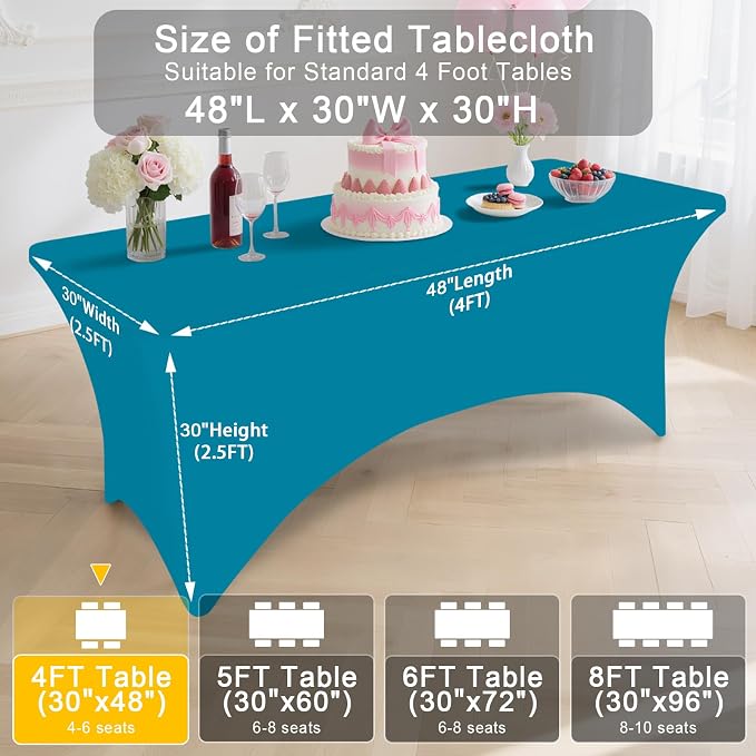 Smiry 2 Pack Spandex Table Cloth 4FT, Elastic Fitted Teal Tablecloth - Image 7