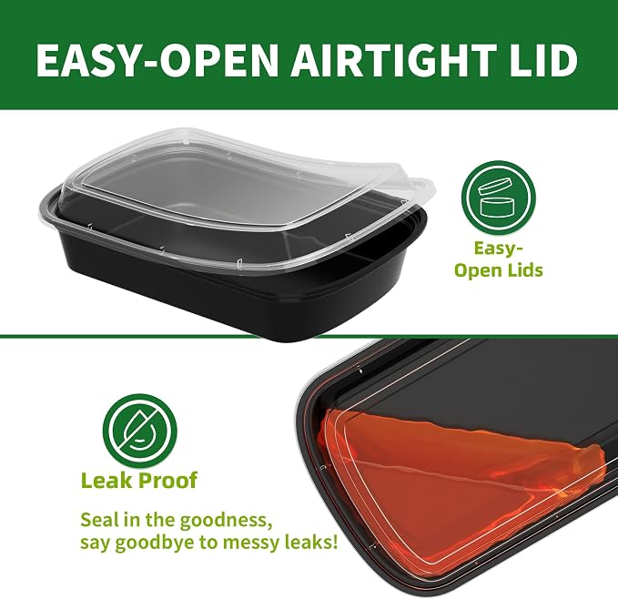 16oz Meal Prep Containers, 50 Pack Disposable Food Storage Boxes with Lids | Small, Single Compartment, Leakproof Lids, BPA Free, Microwave Freezer Safe, Plastic To Go Bento Boxes for Lunch Takeout - Image 3