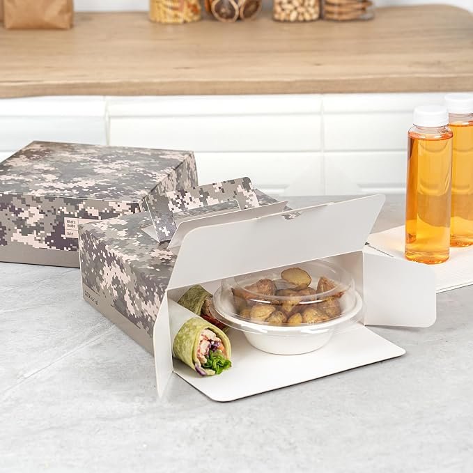 Restaurantware-Cater Tek 9 x 9 x 3.5 Inch Cake Boxes, 50 Take Out Containers - Display Window, Pop-Up Handles, Camouflage Paper Pastry Boxes, Grease Impermeable, Shipped Flat - Image 4