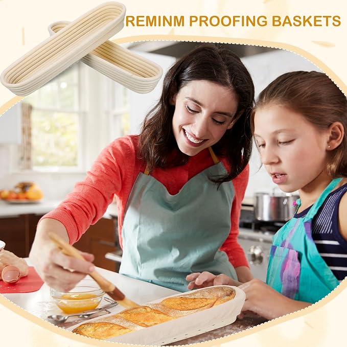 Vesici 15 Inches Baguette Banneton Proofing Basket 6 Pack with Linen Liner Baguette Banneton Bread Baking Baskets Rattan Dough Proofing Baskets for Baguette, Home Bake, Bakers Supplies, Baking Gifts - Image 2