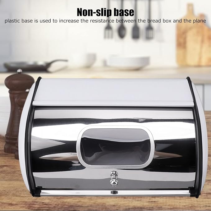 Bread Box, Metal Bread Bin Box, Bin with Roll Top Lid Holder Storage and Organizer for Kitchen Countertop for Home and Kitchen (White) - Image 5
