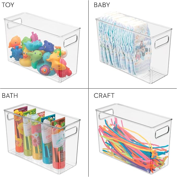 iDesign Tall Plastic Storage Bin with Handles, Set of 4, Clear - Image 7