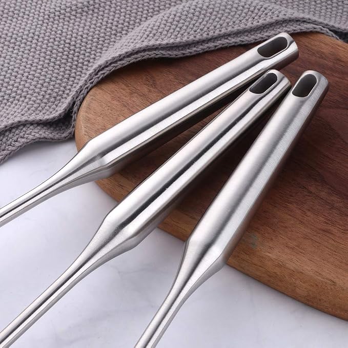 7 Pcs Round Handle Cooking Utensil Set, 304 Stainless Steel Silver Titanium Plated Cookware Sets with Public Fork/Spoon, Potato Mashers, Slotted Spatula, Soup Ladle, Pasta Server, Kitchen Tool Gadget - Image 4