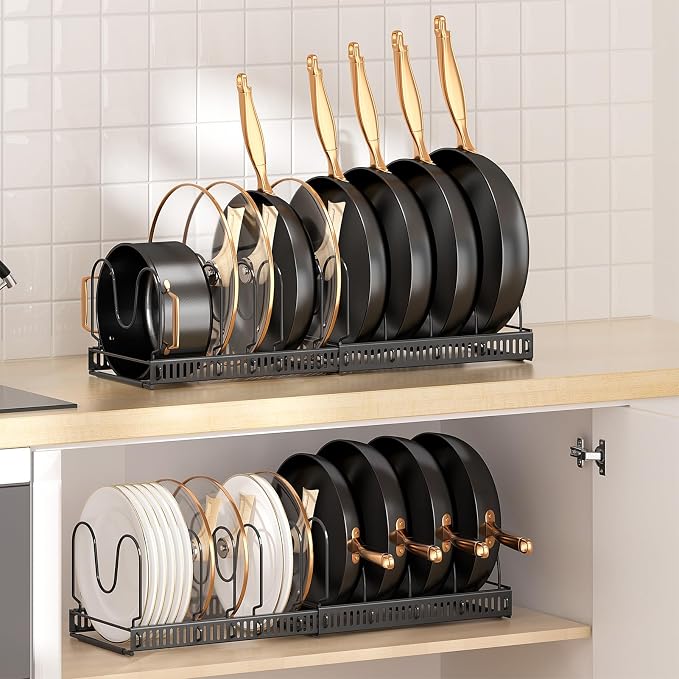 MUDEELA Expandable Pot Pan Lid Organizers inside Cabinet, 10 Divider 2-Pack - Image 8
