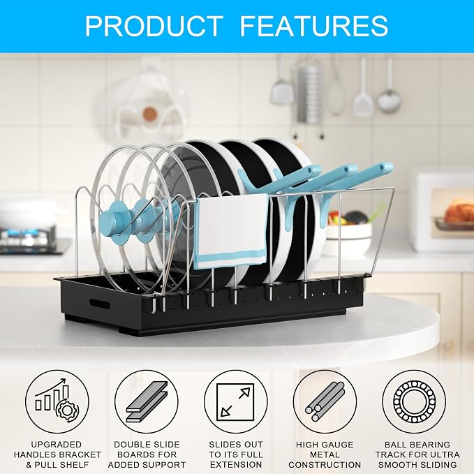 Golener Pots and Pans Organizer Under Cabinet, Pot Lid Holder, 2 Pack - Image 6