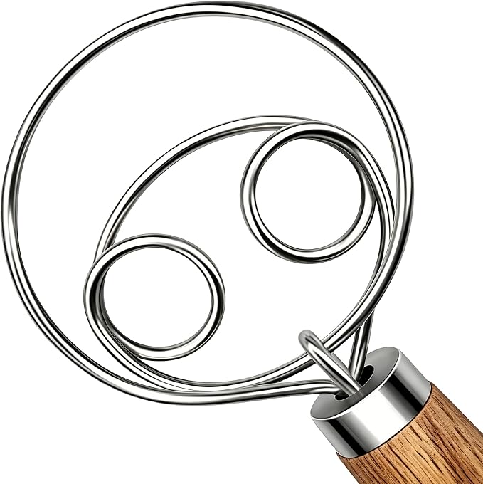 TEEVEA Danish Dough Whisk Stainless Steel Wooden Handle for Sourdough Bread | 4-Loop, Replaces Bread Spoon, Dough Hook and Hand Mixer, Rust Resistant, Heavy Duty Build, Easy Clean, Multi Use Baking Tool by TEEVEA