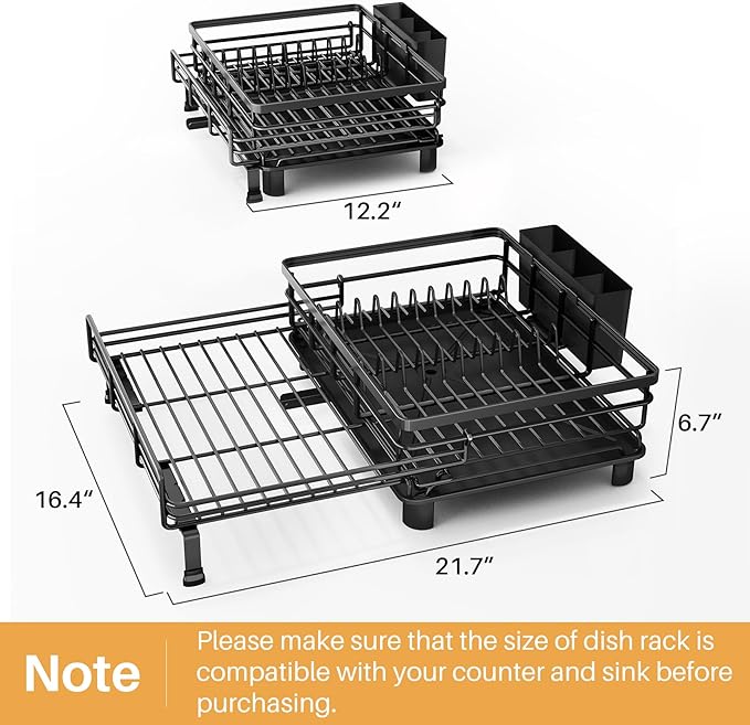 Expandable Dish Drying Rack for Kitchen Counter, Stainless Steel, Black - Image 6
