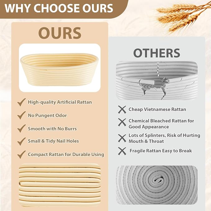 4 Pack Banneton Bread Proofing Basket 10 Inch Oval Rattan Banneton Baskets with Linen Liner Cloth Sourdough Basket Dough Proofing Basket for Professional & Home Sourdough Bread Baking - Image 5