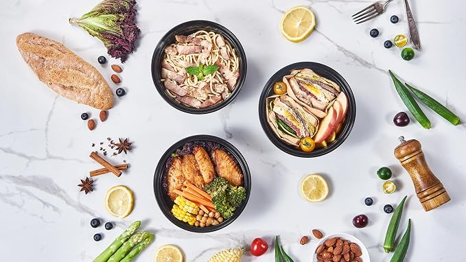 Jaluxing 32 oz 150 ct Round Meal Prep Containers with Lids Plastic Food Storage Lunch Plan To Go Box Disposable Take Out Bowl Black BPA Free Reusable Stackable Microwave Freezer Safe (Formerly FULING) - Image 6