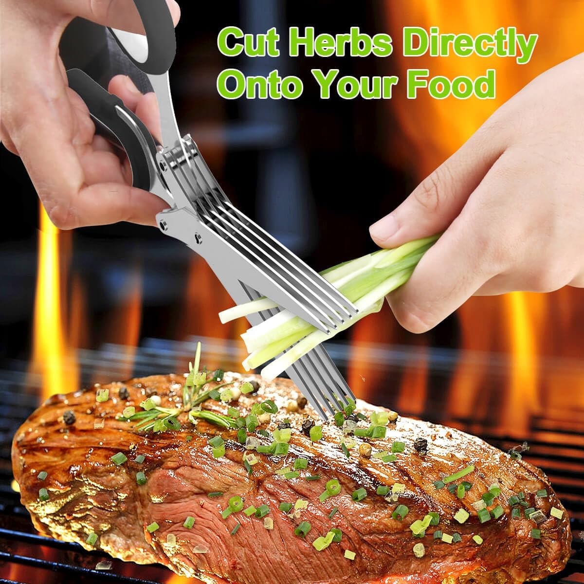 2025 Upgraded Herb Scissors, Effortless Herb Shears Cutter Tool with Sharp Stainless Steel Blades for Fresh Herbs, Must-Have Kitchen & Cooking Gadget, Black