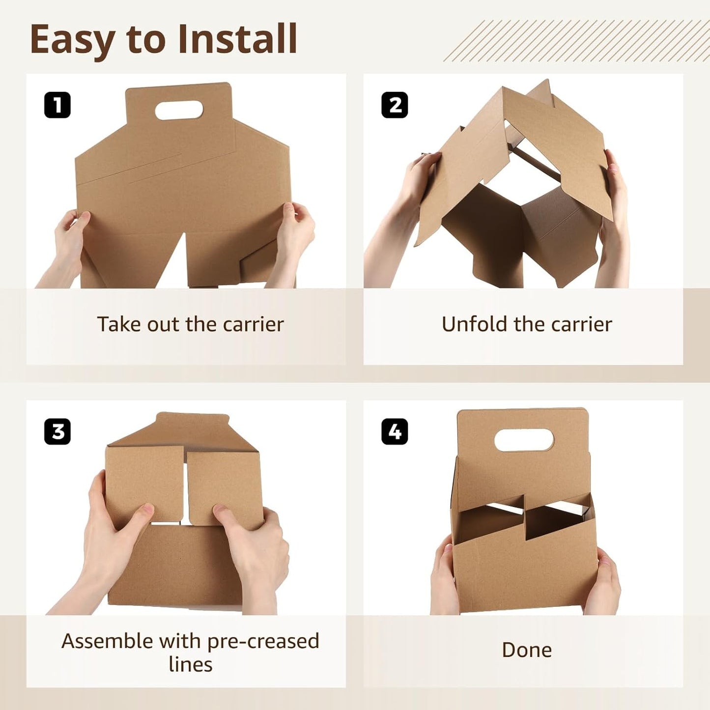 50 Sets Drink Carriers with Handles, 4-Cup Disposable Cup Holder Cardboard, Coffee Cup Holders with Cards & Ropes, Takeout Beverage Holders, Serve Cold & Hot Drinks