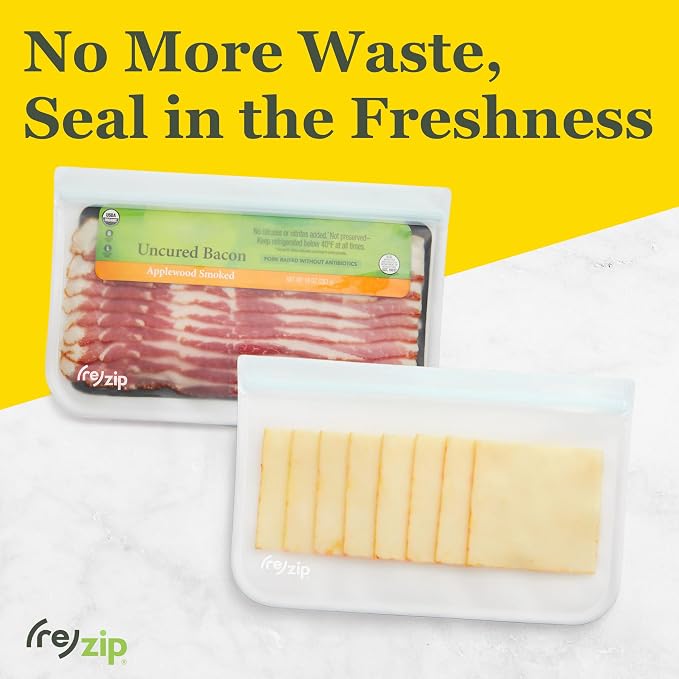 (re) zip Reusable Gallon & Half-Gallon Freezer Food Storage Bag 8-piece Kit | BPA-free, food-grade, leakproof, airtight. 4 gallon & 4 half-gallon bags for max freshness, ideal for BBQ prep & meal prep. - Image 5