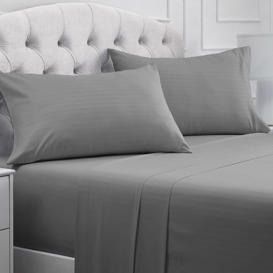 Mellanni Full Sheets Set - 4 PC Iconic Collection Bedding - Hotel Luxury, Extra Soft, Cooling Bed Sheets - Wrinkle, Fade, Stain Resistant (Full, Striped Gray/Silver)