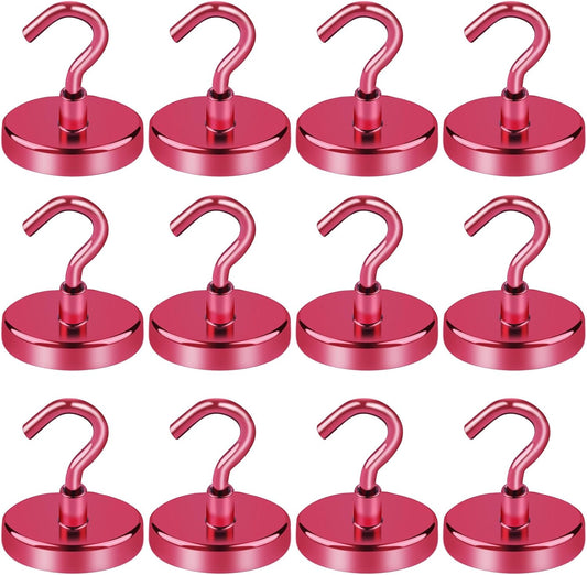 LOVIMAG Red Magnetic Hooks for Cruise Cabins, Cruise Essentials Must Haves, Cruise Magnets, Magnetic Key Holder, Strong Magnetic Hooks for Hanging, Fridge, Grill -12 Pack