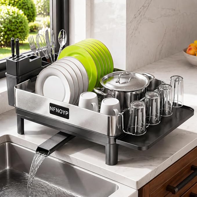 304 Stainless Steel Dish Drying Rack for Kitchen Counter, Black by Nfnoyp