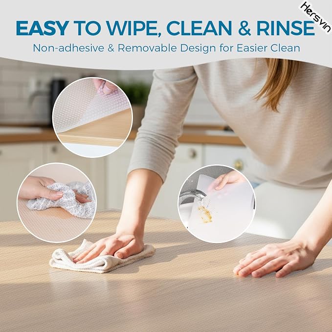 Hersvin Shelf Liners, 14in x 20ft Kitchen Drawer Mats, Non-Adhesive EVA Cupboard Protector, Cabinet Lining, Refrigerator Liner (Clear Dot, 35.6x610cm) - Image 6