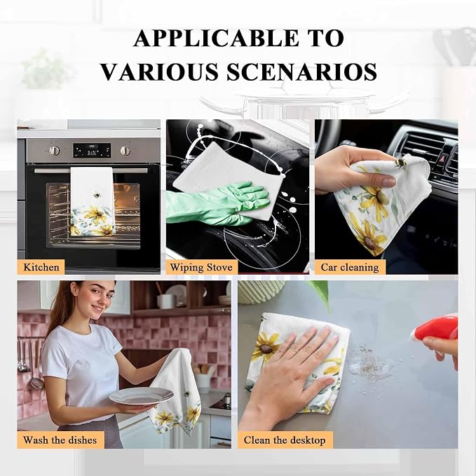 Pastoral Plants Kitchen Towels Set of 2 Watercolor Eucalyptus Trees Yellow Peppermint Decorative Dish Towels Ultra Soft Microfiber Absorbent Reusable Dishcloths for Kitchen Drying, 18x28 Inch - Image 5