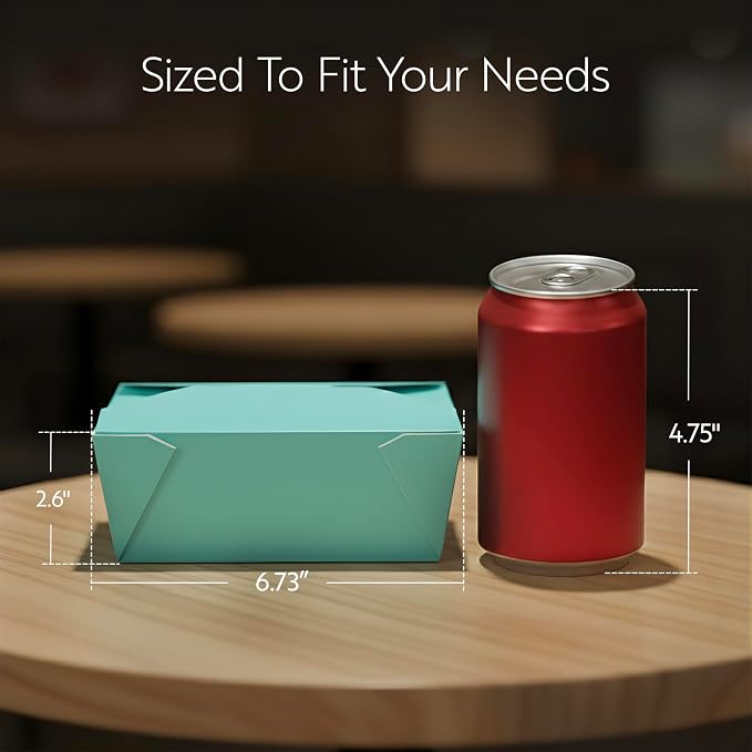 Restaurantware Paper Food Box 50 Count 45 Oz Leakproof Paper Lunch Box Greaseproof Food Container Tab-Lock Design 6.73 x 5.5 x 2.6 Inches Turquoise - Image 2
