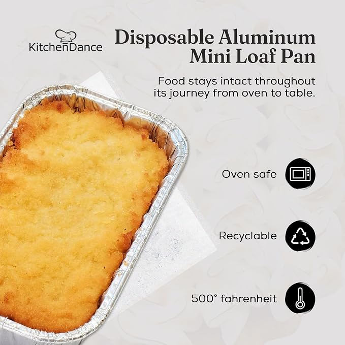 KitchenDance Disposable 1 Lb Mini Loaf Pan with Clear Lid - 15 Ounces Aluminum Foil Mini Loaf Baking Pan with High Dome Lid, Aluminum Foil Pans for Baking, Cooking, and Storing 250 Count - Image 2