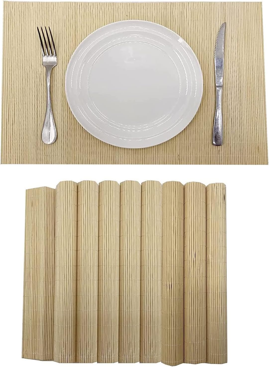ANDSTAR Bamboo Placemats Set of 8 Waterproof - 12x18 Inch Reusable Table Mats for Dining, Eco-Friendly Heat Resistant Dishwasher Safe Kitchen Decor, Farmhouse Style Home Gift (Natural Color)