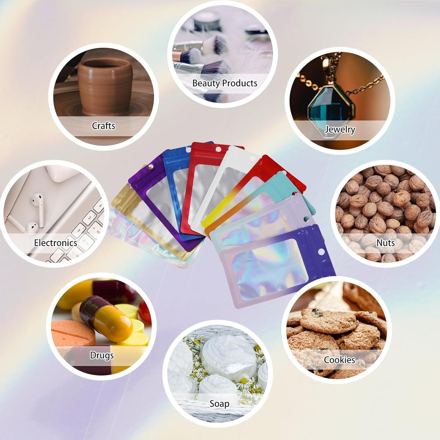 200 Pack Resealable Mylar Holographic Bags Food Storage Smell Proof Bags with Front Window Foil Packaging Pouch for Candy Sample Jewelry Small Business 3.54×6.29 Inch, Blue Fade Orange