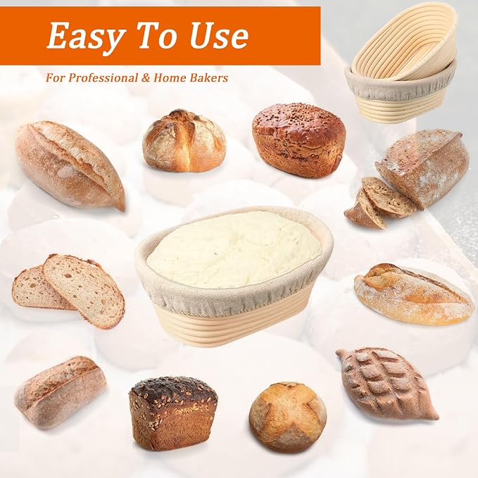 5 Pack Oval Banneton Proofing Basket Set 6 Inch, Natural Rattan Sourdough Bread Baskets with Linen Liners, Mini Dough Baking Bowls for Artisan & Home Bakers (6" Oval, Set of 5) - Image 4