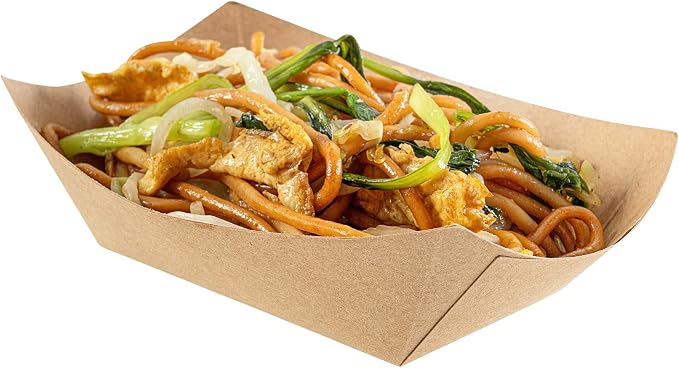 Restaurantware-Bio Tek 6 Ounce Boat Paper Boats, 50 Disposable #40 Food Trays - PE Lining, Durable, Kraft Paper Food Baskets, For Concession Stands, Picnics, or Fairs, Stackable by Restaurantware