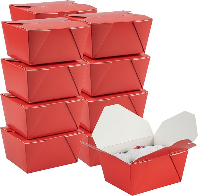 Restaurantware Bio Tek 30 Ounce Take Out Boxes 200 To Go Lunch Boxes - Tab-Lock Closure Heat-Tolerant Red Paper Disposable Lunch Boxes Greaseproof For Hot And Cold Foods by Restaurantware