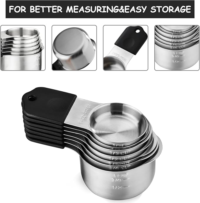 Measuring Cups Stainless Steel Magnetic Measuring Cups Set of 7 | Stackable Nesting Heavy Duty Metal Measure Cup for Measuring Dry or Liquid Ingredients - Image 3