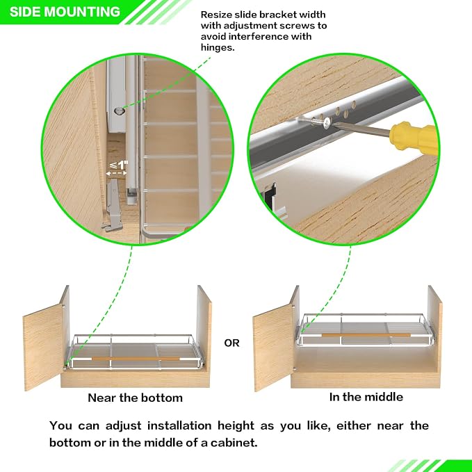 Pull-Out Cabinet Organizer, Stainless, 23.2-39.9 In, 2 Pack - Image 5