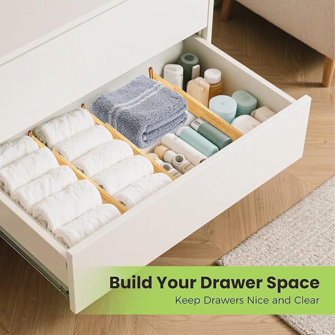 Fyvva Drawer Organizer, Spring-Loaded Expandable Bamboo Dividers 4-Pack | Large Kitchen Drawer Organizer, Adjustable 16.9 to 22.2 in, 2.3in High Non Slip for Kitchen Clothes Bathroom Office Natural - Image 7