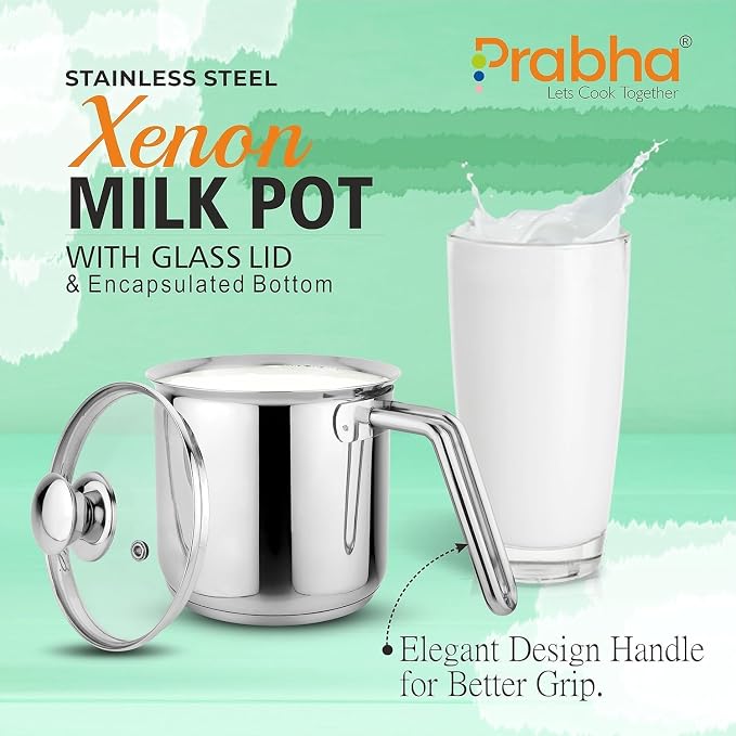 Prabha Stainless Steel Milk Pot with Handle 17cm 2.5 Litre | Milk Boiler Glass Lid Steam Vent | Kitchen Tea Container Water Boiling | Coffee/Milk Warmer, Even & Faster Heating | Induction & Gas Stove - Image 7
