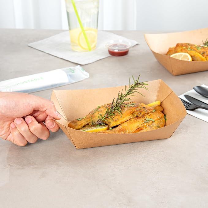 Restaurantware Kraft Paper lb Paper Food Tray Boat, 200 Pack - Image 5