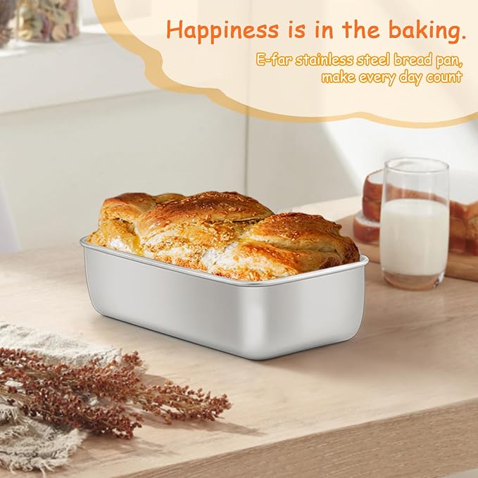 E-far Stainless Steel Loaf Pan Set of 12, 9 x 5 Inch | Non-Toxic Bread Pan Tins for Baking Homemade Banana Cake Meatloaf Brownies, Healthy & Easy Release, Dishwasher Safe - Image 5