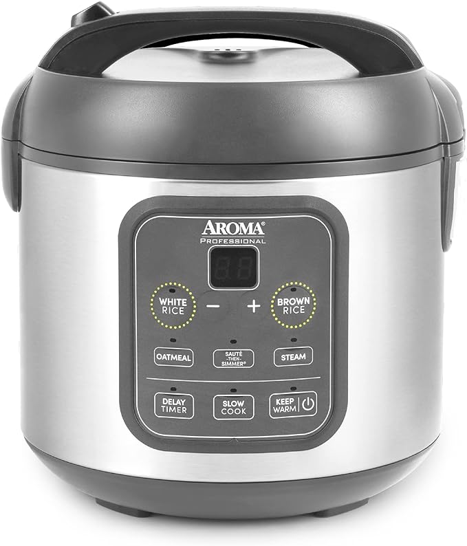 AROMA Professional Digital Rice Cooker, Multicooker, 4-Cup (Uncooked) / 8-Cup (Cooked), Steamer, Slow Cooker, Grain Cooker, 2Qt, Stainless Steel Exterior, ARC-994SG by AromaHousewares