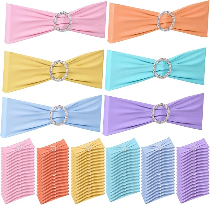 Newwiee 24 Pieces Spandex Stretch Chair Sashes with Buckle,Macaron by Newwiee
