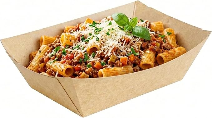 Restaurantware-Bio Tek 1/2 Pound Food Trays, 50 Disposable Paper Food Trays - Heavy-Duty, Greaseproof, Kraft Paper Food Boats, For Snacks, Appetizers, Or Treats, Use At Parties Or Carnivals by Restaurantware