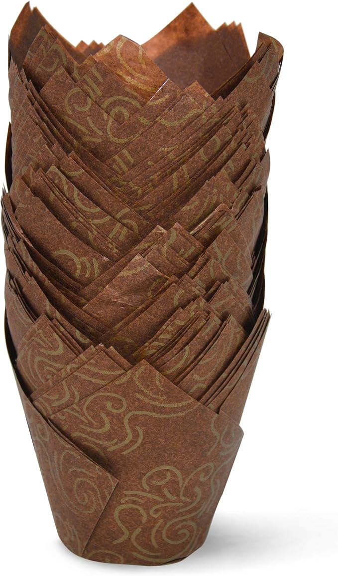 Brown Gold Swirl Medium Size Tulip Baking Cups Cupcake Liners Muffin Liners Greaseproof Paper 100 - Image 2