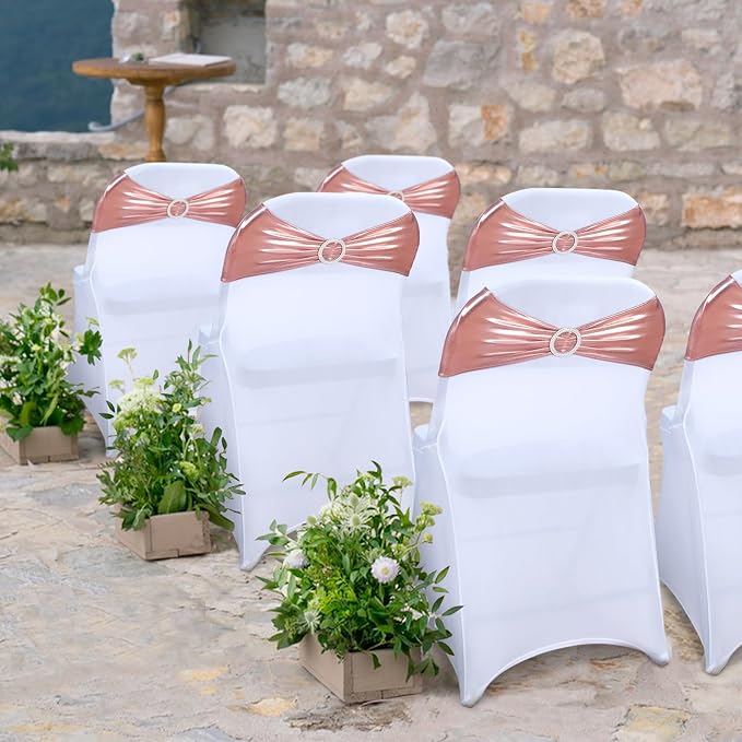 LEBENGURU Metallic Rose Stretch Chair Sashes 30pcs with Buckle Slider - Image 4