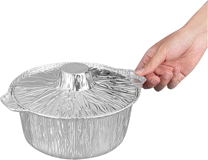 Foil Lux 60 Ounce Pans And Lids, 100 Disposable Pots With Lids - Oven-Ready, Stove Compatible, Aluminum Foil Baking Pans, Freezable, For Outdoor Camping, Vacation, Picnic, And More - Restaurantware - Image 12