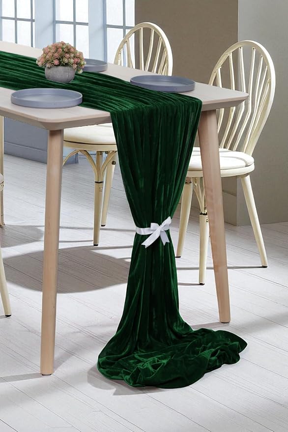 MDS® Pack of 20 | Hunter Green | Velvet Table Runner 20 x 120 Inches 10ft Long Luxurious Soft Romantic Wedding Runners for Party Reception Bridal Shower Birthday Banquets Dinner Table Decoration - Image 4