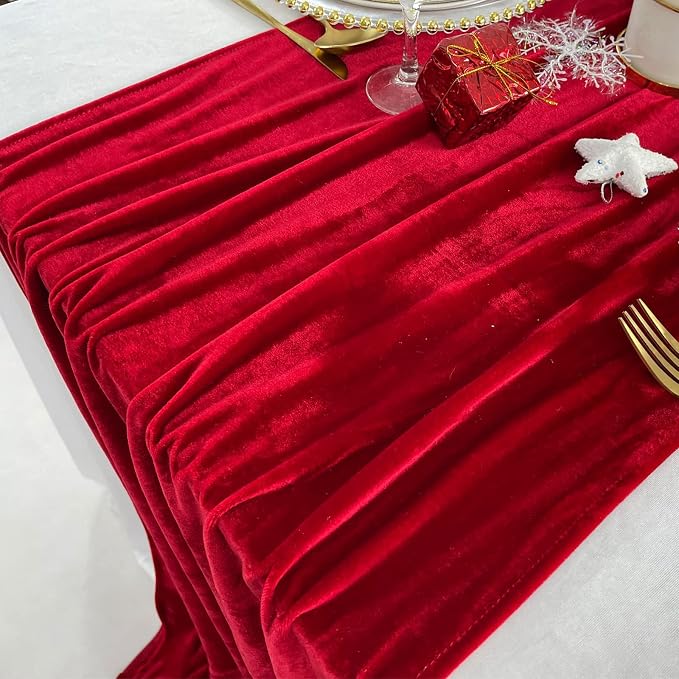 Luxurious Velvet Table Runner, 10ft Wedding Reception Decorations, 20x120inch Soft Velvet Fabric, Table Linen Overlay, Wedding Table Runners (Red, 20X120inch) - Image 6
