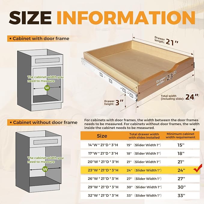 Pull Out Drawers for Cabinet Wood 24" W x 22" D Slide Out Organizer - Image 3
